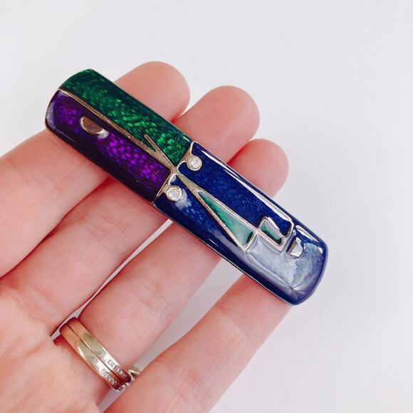 VTG 1980s 1990s Modernist Enamel Artisan Brooch Abstract Geometric Jewelry - Picture 2 of 10